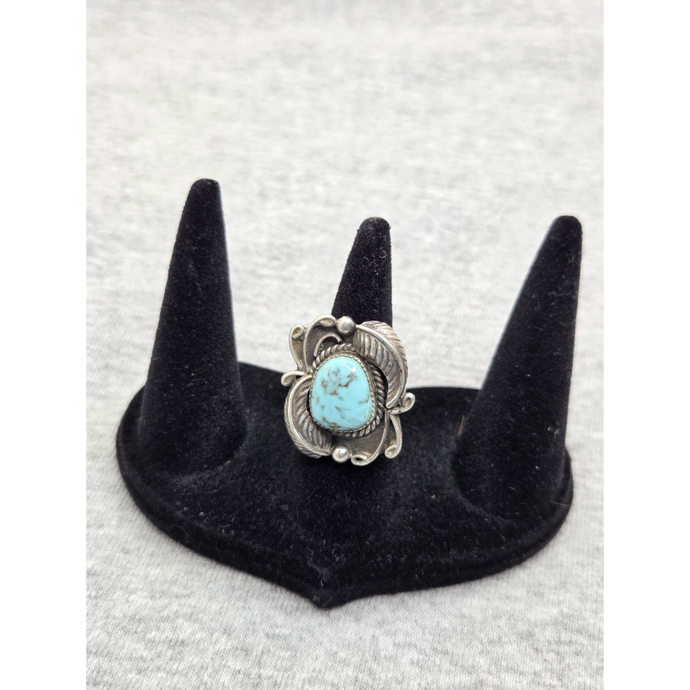 Oscar Alexius Navajo Sterling Silver Turquoise Ring Size 5.5 Vintage Signed 8g